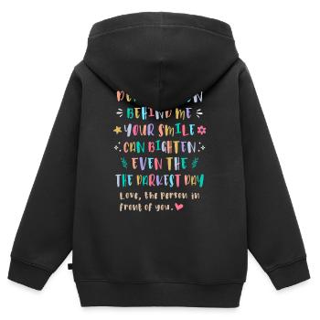 Dein Lächeln kann den dunkelsten Tag erhellen - Kinder Premium Organic Zip Hoodie - Schwarz - Hinten - AI Model Kid Male (0cm)