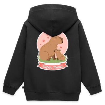 Mère Kapibara - Sweat Premium à capuche zippé enfant bio - noir - Dos - AI Model Kid Male (0cm)