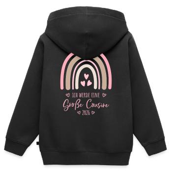 Große Cousine 2026 Regenbogen - Kinder Premium Organic Zip Hoodie - Schwarz - Hinten - AI Model Kid Male (0cm)