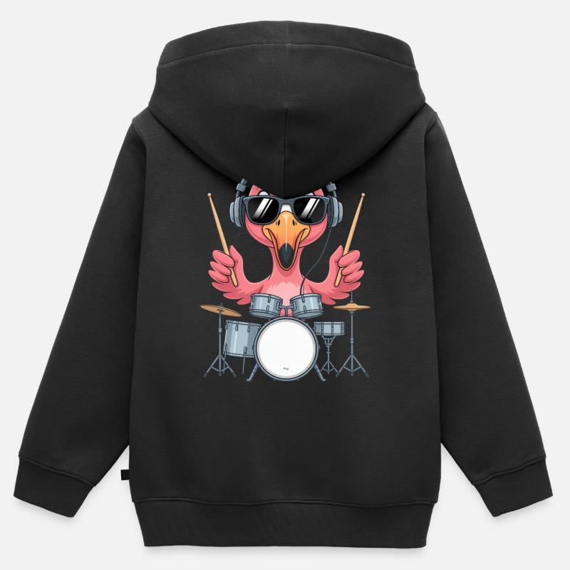Batteur Flamingo avec casque - Sweat Premium à capuche zippé enfant bio - noir