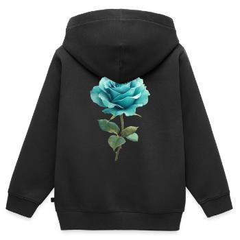 Bleu Turquoise Rose - Sweat Premium à capuche zippé enfant bio - noir - Dos - AI Model Kid Male (0cm)