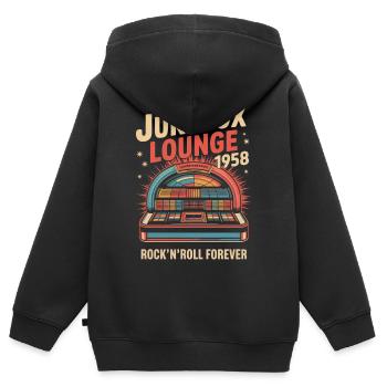 Publicité pour la musique vintage - Sweat Premium à capuche zippé enfant bio - noir - Dos - AI Model Kid Male (0cm)