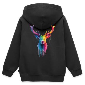 Cerfs, cerfs - Sweat Premium à capuche zippé enfant bio - noir - Dos - AI Model Kid Male (0cm)