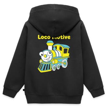 Lokomotiv Funny Train Wortspiel-Lokomotive - Kinder Premium Organic Zip Hoodie - Schwarz - Hinten - AI Model Kid Male (0cm)