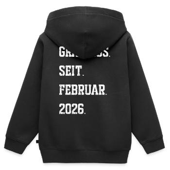 Geburt Februar 2026 - Kinder Premium Organic Zip Hoodie - Schwarz - Hinten - AI Model Kid Male (0cm)