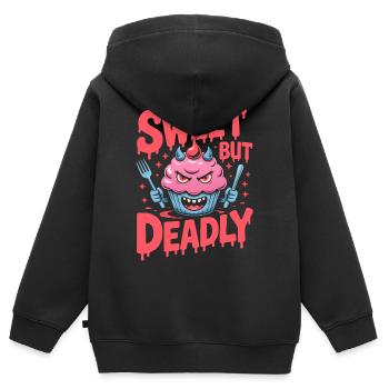Cupcake Diabolique: Douce Menace - Sweat Premium à capuche zippé enfant bio - noir - Dos - AI Model Kid Male (0cm)