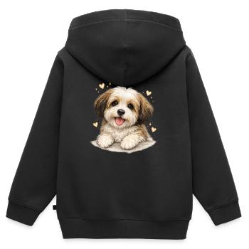 Chiot tendre avec du cœur - Sweat Premium à capuche zippé enfant bio - noir - Dos - AI Model Kid Male (0cm)