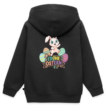Frohe Ostern Hase mit bunten Eiern - Kinder Premium Organic Zip Hoodie - Schwarz - Hinten - AI Model Kid Male (0cm)