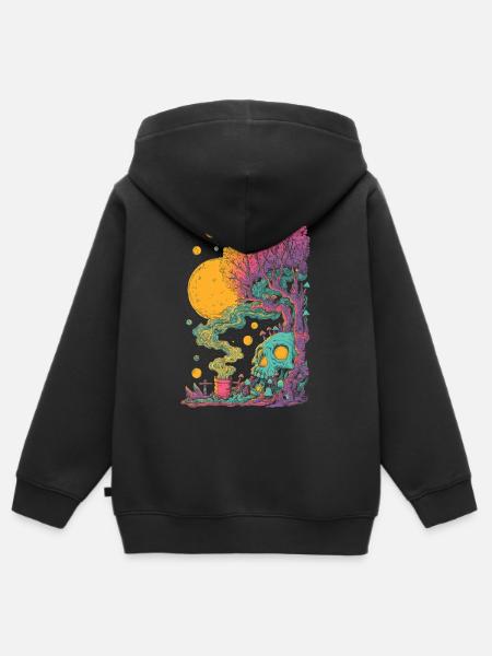 Psychedelischer Baumskull im Kosmos - Kinder Premium Organic Zip Hoodie - Schwarz
