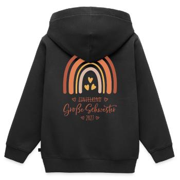 Große Schwester 2027 Boho Regenbogen  - Kinder Premium Organic Zip Hoodie - Schwarz - Hinten - AI Model Kid Male (0cm)