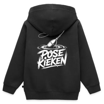 Pêche, Dicton, Pose - Sweat Premium à capuche zippé enfant bio - noir - Dos - AI Model Kid Male (0cm)