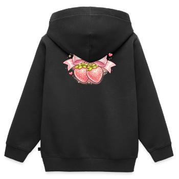 Zarte Erdbeeren mit rosa Schleife - Kinder Premium Organic Zip Hoodie - Schwarz - Hinten - AI Model Kid Male (0cm)