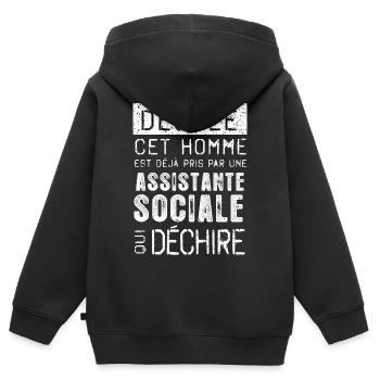 Desole Cet Homme Est Deja Pris Par Une Assistan... - Sweat Premium à capuche zippé enfant bio - noir - Dos - AI Model Kid Male (0cm)
