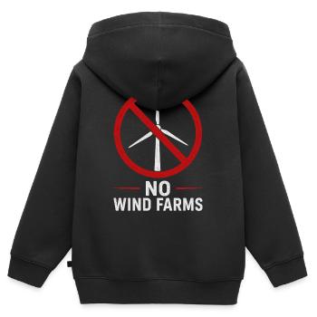 Pas de parcs éoliens - Non aux éoliennes - Sweat Premium à capuche zippé enfant bio - noir - Dos - AI Model Kid Male (0cm)