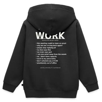 Réflexions pendant le monologue de travail - Sweat Premium à capuche zippé enfant bio - noir - Dos - AI Model Kid Male (0cm)