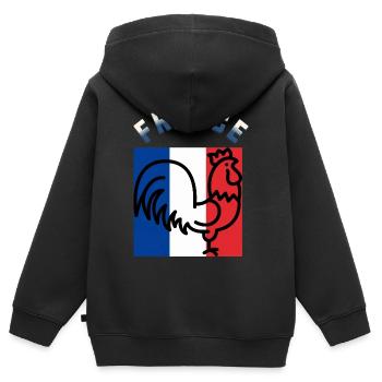 Coq et Tricolore: Art France - Sweat Premium à capuche zippé enfant bio - noir - Dos - AI Model Kid Male (0cm)