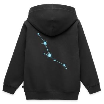 Constellation d’étoiles du signe du zodiaque du Taureau Bleu pastel - Sweat Premium à capuche zippé enfant bio - noir - Dos - AI Model Kid Male (0cm)