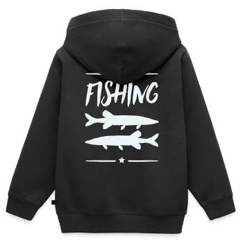 Fischermotiv: Angeln Silhouetten - Kinder Premium Organic Zip Hoodie - Schwarz - Hinten - AI Model Kid Male (0cm)