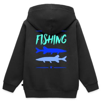 Fischen im See Silhouetten - Kinder Premium Organic Zip Hoodie - Schwarz - Hinten - AI Model Kid Male (0cm)