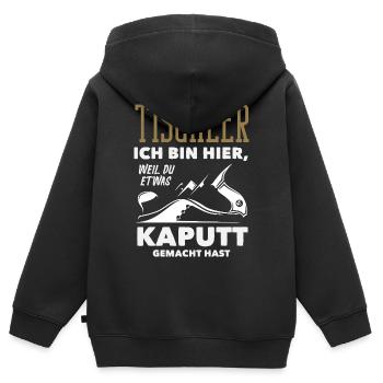 Tischler Weil Du Etwas Kaputt Hast - Kinder Premium Organic Zip Hoodie - Schwarz - Hinten - AI Model Kid Male (0cm)