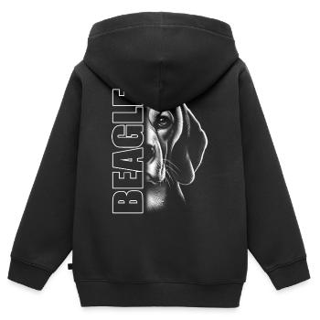 Beagle Porträt Schwarz Weiß mit Schriftzug - Kinder Premium Organic Zip Hoodie - Schwarz - Hinten - AI Model Kid Male (0cm)