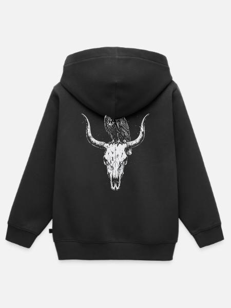 Adler auf Longhorn-Schädel - Kinder Premium Organic Zip Hoodie - Schwarz