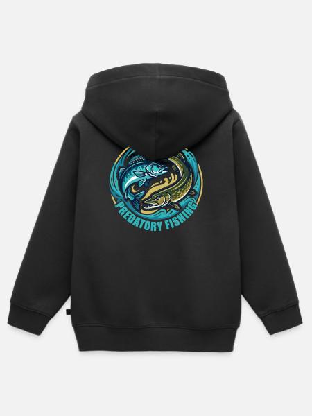 Predatory Fishing Hecht Zander - Kinder Premium Organic Zip Hoodie - Schwarz