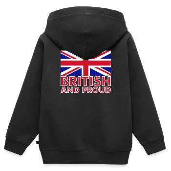 British and Proud - Kids Premium Organic Zip-up Hoodie - black - Back - AI Model Kid Male (0cm)