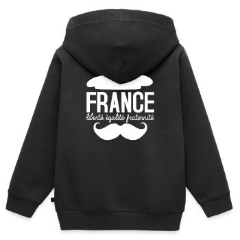 France liberté égalité fraternité Drapeau France - Sweat Premium à capuche zippé enfant bio - noir - Dos - AI Model Kid Male (0cm)