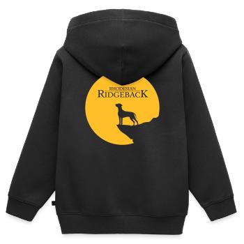 Rhodesian Ridgeback Rising Sun - Kinder Premium Organic Zip Hoodie - Schwarz - Hinten - AI Model Kid Male (0cm)