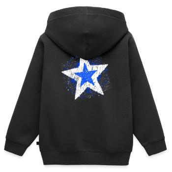 Big Star (Blanc / Bleu) - Sweat Premium à capuche zippé enfant bio - noir - Dos - AI Model Kid Male (0cm)