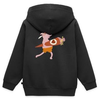 Schulschwein - Kinder Premium Organic Zip Hoodie - Schwarz - Hinten - AI Model Kid Male (0cm)