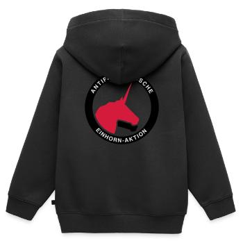 Antifaschistische Einhorn-Aktion - Kinder Premium Organic Zip Hoodie - Schwarz - Hinten - AI Model Kid Male (0cm)