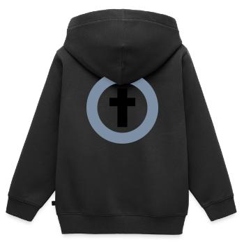Kreis mit Kreuz / circled cross (rel, 2c) - Kids Premium Organic Zip-up Hoodie - black - Back - AI Model Kid Male (0cm)