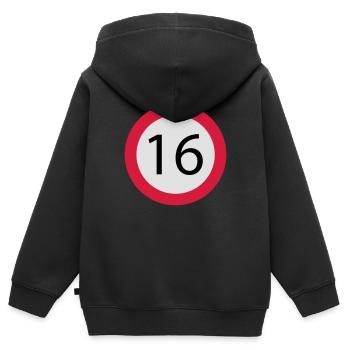 16 - Kinder Premium Organic Zip Hoodie - Schwarz - Hinten - AI Model Kid Male (0cm)