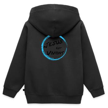 Jésus est vivant - Sweat Premium à capuche zippé enfant bio - noir - Dos - AI Model Kid Male (0cm)