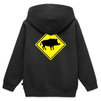 Warnung - Wild Schwein Keiler - 2 Farb Vektor - Kinder Premium Organic Zip Hoodie - Schwarz - Hinten - AI Model Kid Male (0cm)