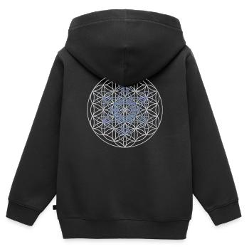 Le cube de Metatron - Fleur de la vie - Sweat Premium à capuche zippé enfant bio - noir - Dos - AI Model Kid Male (0cm)