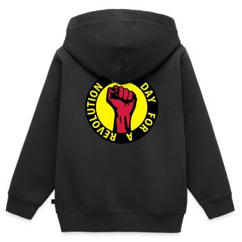 3 colors - nice day for a revolution - against - Kinder Premium Organic Zip Hoodie - Schwarz - Hinten - AI Model Kid Male (0cm)