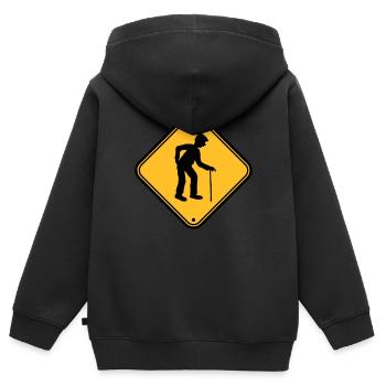 Bouclier attention danger danger attention avertissement - Sweat Premium à capuche zippé enfant bio - noir - Dos - AI Model Kid Male (0cm)
