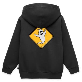 avertissement avertissement attention danger danger bouclier vorsi - Sweat Premium à capuche zippé enfant bio - noir - Dos - AI Model Kid Male (0cm)