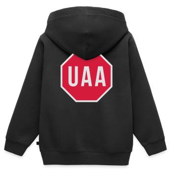 Genetik und DNA: Vollanschlag für UAA - Kinder Premium Organic Zip Hoodie - Schwarz - Hinten - AI Model Kid Male (0cm)