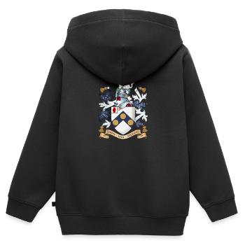 James Bonds Mantel-of-arms "Die Welt ist nicht - Kinder Premium Organic Zip Hoodie - Schwarz - Hinten - AI Model Kid Male (0cm)