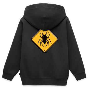 bouclier avertissement mise en garde danger mise en garde zone araignée - Sweat Premium à capuche zippé enfant bio - noir - Dos - AI Model Kid Male (0cm)