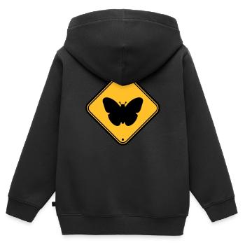 schmetterling achtung vorsicht hinweis schild zone - Kinder Premium Organic Zip Hoodie - Schwarz - Hinten - AI Model Kid Male (0cm)