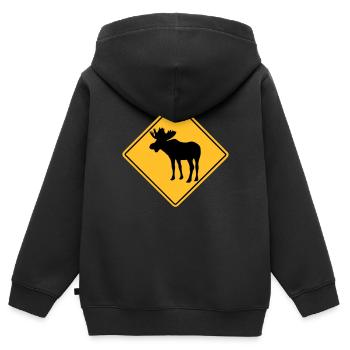 Moose Road Sign - Kinder Premium Organic Zip Hoodie - Schwarz - Hinten - AI Model Kid Male (0cm)