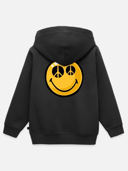 Smiley peace eyes - Kinder Premium Organic Zip Hoodie - Schwarz
