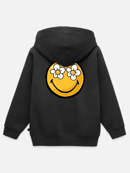 Smiley flower eyes - Kinder Premium Organic Zip Hoodie - Schwarz