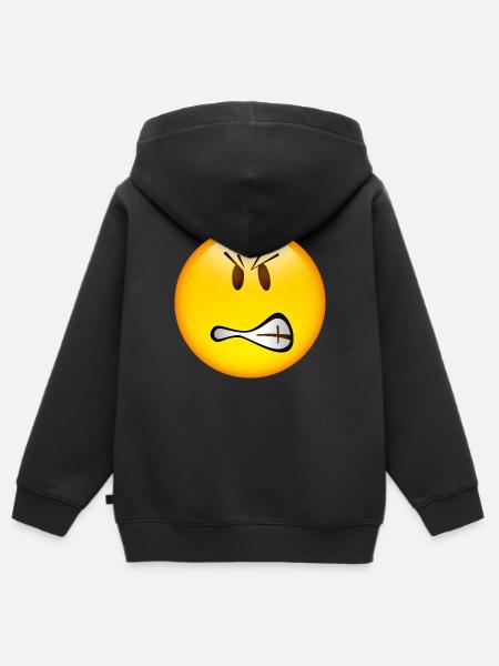 Smiley Glossy Angry - Kinder Premium Organic Zip Hoodie - Schwarz