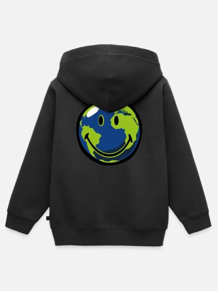 Smiley Earth - Kinder Premium Organic Zip Hoodie - Schwarz